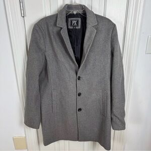 PX Mens Gray Wool Blend Three Button Overcoat Business Casual Topcoat large